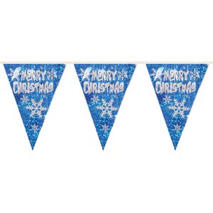 Kerst vlaggenlijn Merry Christmas - blauw - 360 cm - PVC - vlaggetjes - Feestslingers