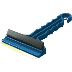 IJskrabber/raamkrabber blauw kunststof met koper blad en rubberen trekker 9 x 16 cm - IJskrabbers