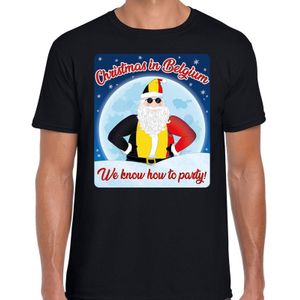 Zwart fout Belgie kerst shirt / t-shirt Christmas in Belgium we know how to party voor heren - kerst t-shirts