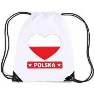 Sporttas met rijgkoord Polen vlag in hart - Rugzakken