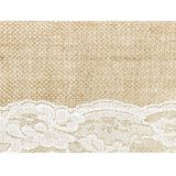 Feestartikelen jute tafellopers met wit kant 28 x 275 cm - Feesttafelkleden