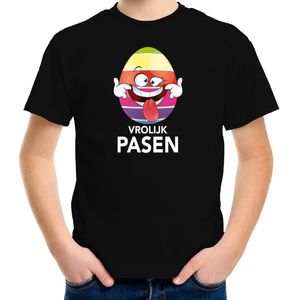 Paasei die tong uitsteekt vrolijk Pasen t-shirt zwart voor kinderen - Paas kleding / outfit - Feestshirts