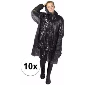 10x zwarte regen ponchos voor volwassenen - Regenponcho's