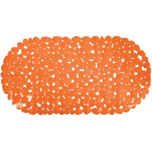 MSV Douche/bad anti-slip mat - badkamer - pvc - oranje - 35 x 68 cm - zuignappen - steentjes motief