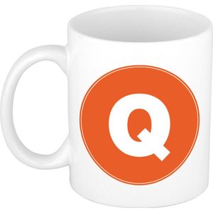 Mok / beker met de letter Q oranje bedrukking voor het maken van een naam / woord of team - feest mokken