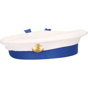 Carnaval verkleed Matroos/Matrozen hoedje - wit/blauw - voor volwassenen - Maritiem thema - Verkleedhoofddeksels