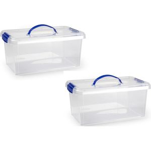 2x stuks opslagbak/organizer met deksel 10 liter transparant - Opbergbakken - 38,5 x 23 x 17,5 cm