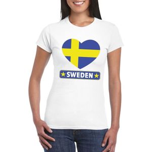 T-shirt wit Zweden vlag in hart wit dames - Feestshirts