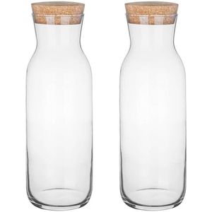 Glasmark Waterkan - 2x - met deksel - 1L - glas - kurk - waterkaraf - schenkkan