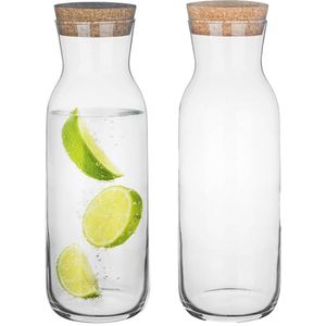 Glasmark Waterkan - 2x - met deksel - 1L - glas - kurk - waterkaraf - schenkkan