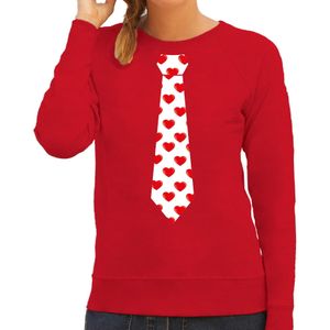 Valentijn thema verkleed sweater / trui hartjes stropdas rood voor dames - Feesttruien