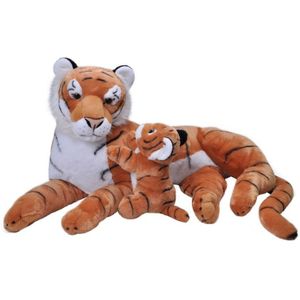 Grote pluche gestreepte tijger met welpje knuffel 76 cm speelgoe - Knuffeldier