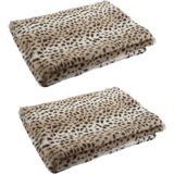 2x stuks fleece dekens luipaard/panter dierenprint 150 x 200 cm - Plaids