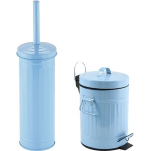 MSV Toiletborstel in houder/pedaalemmer set Industrial - metaal - lichtblauw