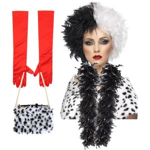 Cruel lady verkleed accessoire set - 4-delig - dalmatier schurk - Pruik en accessoires - Verkleedpruiken