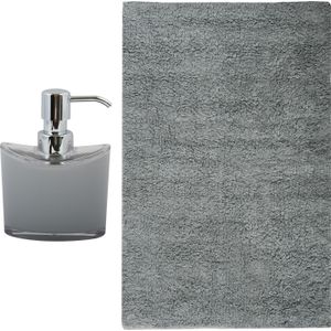 MSV badkamer droogloop mat/tapijt - Sienna - 40 x 60 cm - bijpassende kleur zeeppompje - lichtgrijs