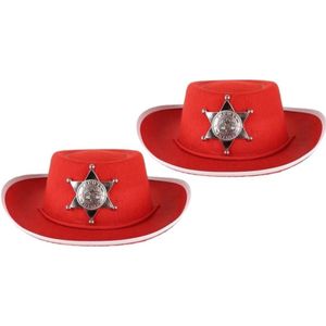 2x stuks kinder sheriff hoed rood - Verkleedhoofddeksels
