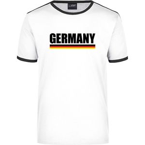 Germany supporter wit / zwart ringer t-shirt Duitsland met vlag voor heren - Feestshirts