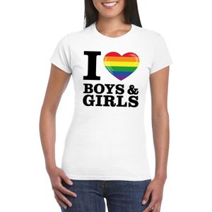 Gay pride shirt I love boys &amp; girls regenboog t-shirt wit dames - Feestshirts