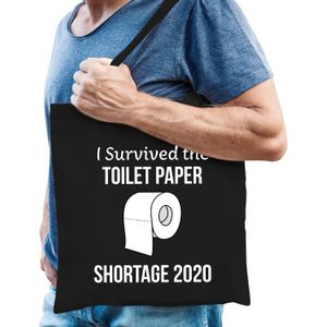 I survived the toilet paper shortage 2020 tas zwart voor heren - Feest Boodschappentassen