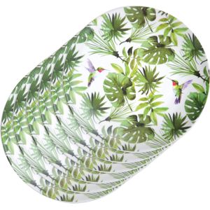 8x Melamine borden tropische print/wit 25 cm - Ontbijtborden - Servies voor peuters/kleuters/kinderen