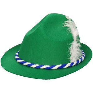 Carnaval Tiroler jagershoed gleufhoedje groen/blauw/wit voor dames/heren/volwassenen - Verkleedhoofddeksels