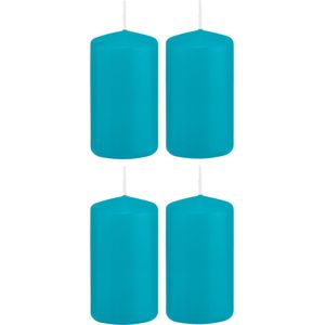 4x Turquoise blauwe woondecoratie kaarsen 5 x 10 cm 23 branduren - Stompkaarsen