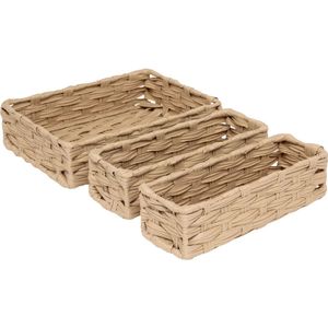 Kast/badkamer opbergmandjes - set 3x stuks - gevlochten kunststof - in 3 formaten - Opbergmanden