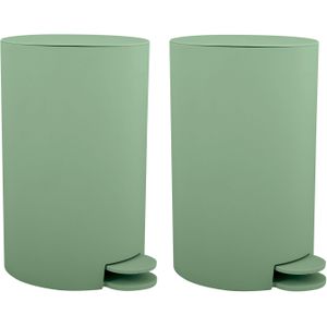MSV Prullenbak/pedaalemmer - 2x - kunststof - groen - 3L - klein model - 15 x 27 cm - Badkamer/toilet