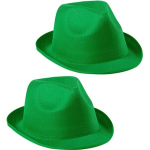 Carnaval verkleed trilby hoedje - 2x - groen - polyester - volwassenen/heren/dames - Verkleedhoofddeksels
