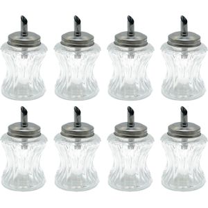 Haushaltshelden Suikerstrooier - 8x - suikerpot - glas - RVS - 180 ml - D6 x H12 cm