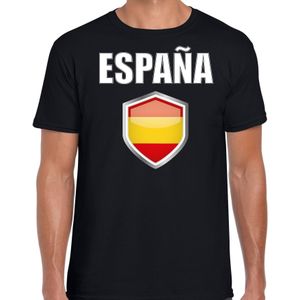 Spanje landen supporter t-shirt met Spaanse vlag schild zwart heren - Feestshirts