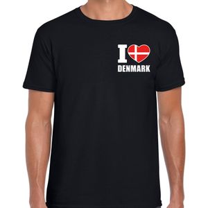 I love Denmark t-shirt Denemarken zwart op borst voor heren - Feestshirts