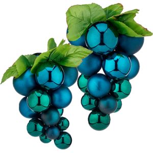 2x stuks decoratie druiventros blauw kunststof 20 en 25 cm - Feestdecoratievoorwerp