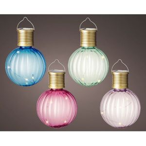 Set van 4x stuks buiten led lichtroze, groene, blauwe en roze lampion solar verlichting 11 cm - Lampionnen