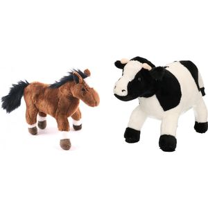 Pluche Knuffel Boerderijdieren set Koe en Paard van 20 cm - Zachte Kinder Knuffels