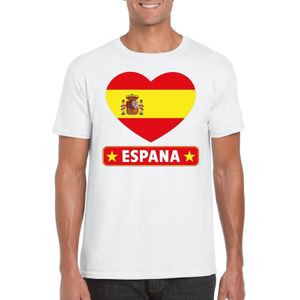 T-shirt wit Spanje vlag in hart wit heren - Feestshirts