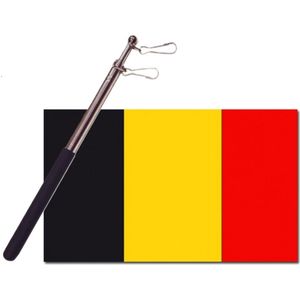 Landen vlag Belgie - 90 x 150 cm - met compacte draagbare telescoop vlaggenstok - supporters - Vlaggen