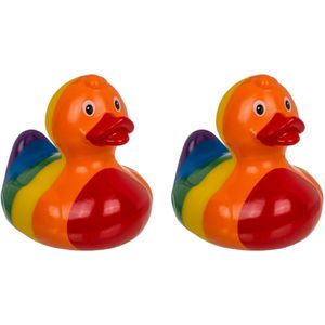 Rubber badeendje - 2x - Gay Pride/regenboog thema kleuren - badkamer kado artikelen - Feestdecoratievoorwerp