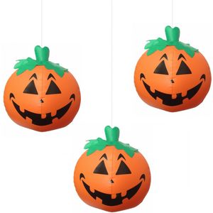 Halloween LED pompoen - 10x - oranje - opblaasbaar - ophangbaar -  24 cm - Opblaasfiguren