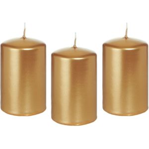 10x Gouden Cilinderkaars/Stompkaars 5 X 8 cm 18 Branduren - Geurloze Goudkleurige Kaarsen