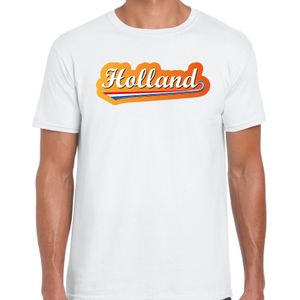 Wit t-shirt Holland / Nederland supporter Holland met Nederlandse wimpel EK/ WK voor heren - Feestshirts