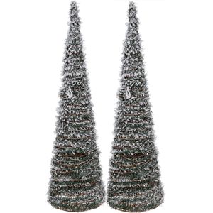 Verlichte kerstbomen/kegels - 2 stuks - 60 cm - groen - LED - warm wit - kerstverlichting figuur
