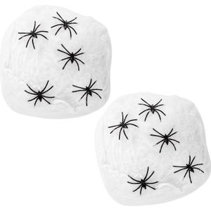 Horror spinnenweb met spinnen - 2x - wit - 40 gr - Halloween decoratie - Feestdecoratievoorwerp