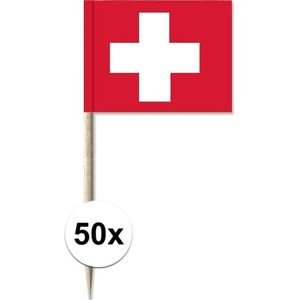 50x Rood/witte Zwitserse cocktailprikkertjes/kaasprikkertjes 8 cm - Cocktailprikkers