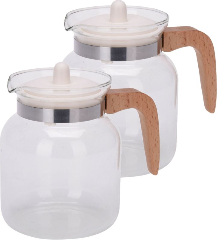 Excellent Houseware set van 2x stuks borosilicaat glazen theepot met infuser / theefilter van 1.5 liter
