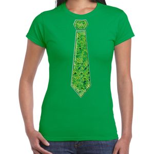 Verkleed t-shirt voor dames - stropdas groen - pailletten - groen - carnaval - foute party - Feestshirts