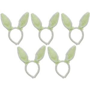 5x Feestartikelen konijn/haas diademen met oren 24 cm wit/groen verkleedaccessoire - Verkleedattributen