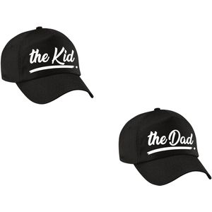 The dad en the kid tekst pet / baseball cap zwart voor volwassenen en kinderen - Verkleedhoofddeksels