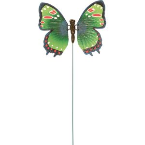 Metalen vlinder groen 15 x 60 cm op steker - Tuinbeelden